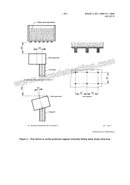 IEC 60529-2013  Figure 3  Test device to verify protection against vertically falling water drops (drip box) 01.jpg